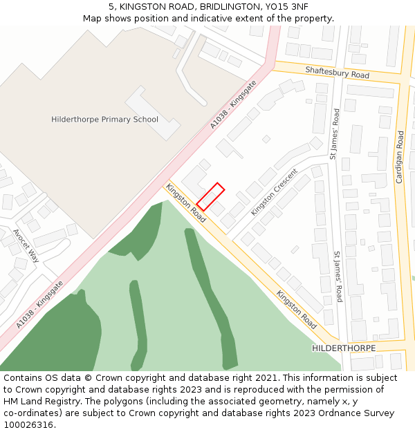 5, KINGSTON ROAD, BRIDLINGTON, YO15 3NF: Location map and indicative extent of plot