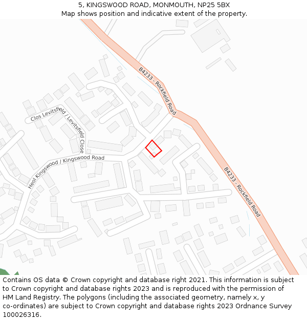 5, KINGSWOOD ROAD, MONMOUTH, NP25 5BX: Location map and indicative extent of plot