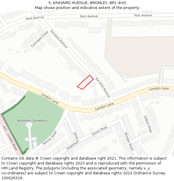 5, KINNAIRD AVENUE, BROMLEY, BR1 4HG: Location map and indicative extent of plot
