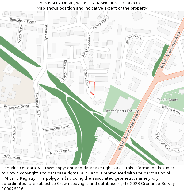 5, KINSLEY DRIVE, WORSLEY, MANCHESTER, M28 0GD: Location map and indicative extent of plot