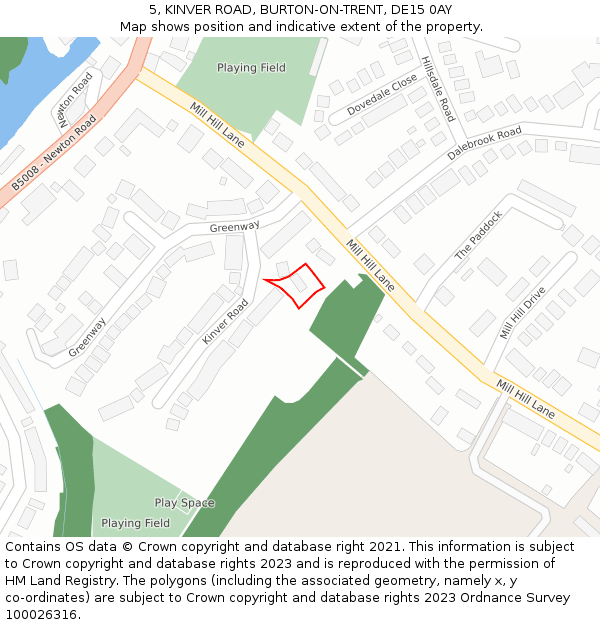 5, KINVER ROAD, BURTON-ON-TRENT, DE15 0AY: Location map and indicative extent of plot
