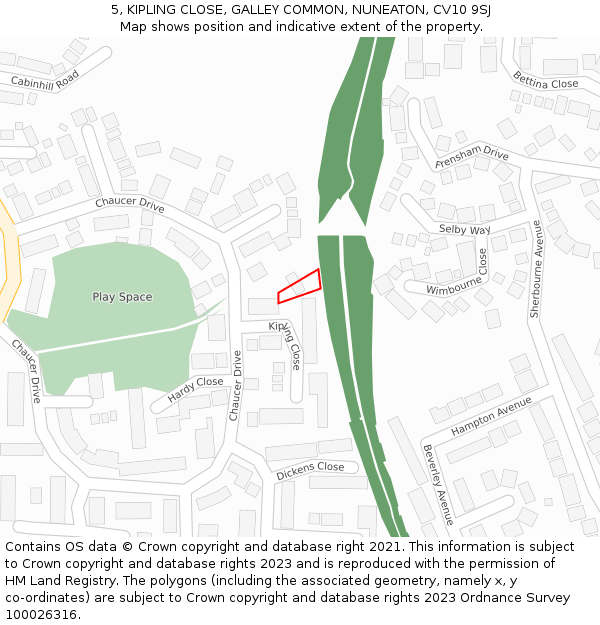 5, KIPLING CLOSE, GALLEY COMMON, NUNEATON, CV10 9SJ: Location map and indicative extent of plot