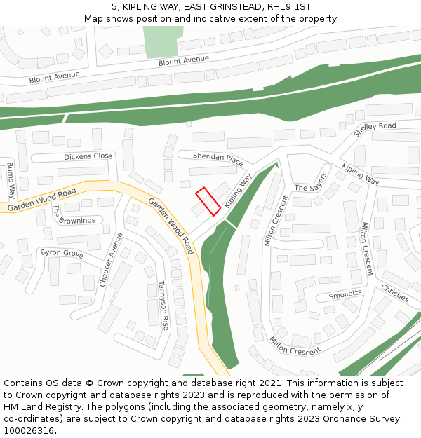 5, KIPLING WAY, EAST GRINSTEAD, RH19 1ST: Location map and indicative extent of plot