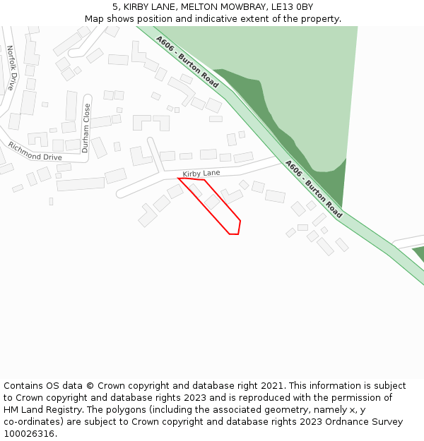 5, KIRBY LANE, MELTON MOWBRAY, LE13 0BY: Location map and indicative extent of plot