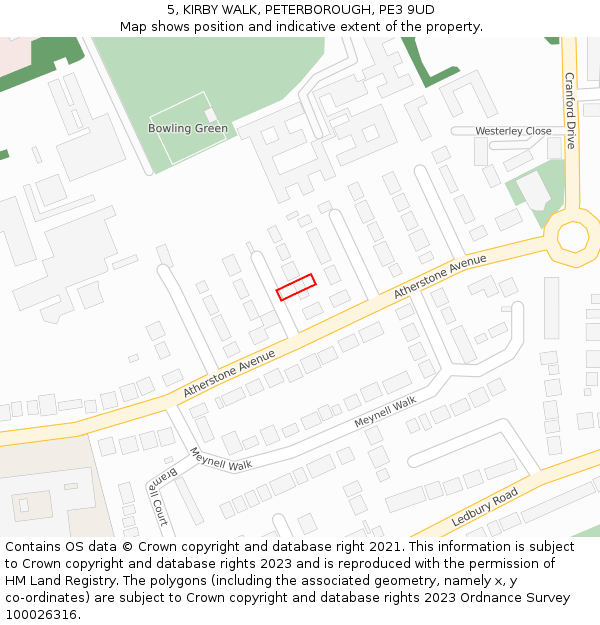 5, KIRBY WALK, PETERBOROUGH, PE3 9UD: Location map and indicative extent of plot