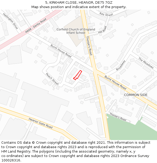 5, KIRKHAM CLOSE, HEANOR, DE75 7GZ: Location map and indicative extent of plot