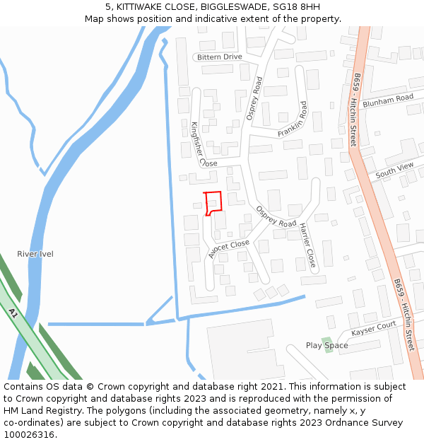 5, KITTIWAKE CLOSE, BIGGLESWADE, SG18 8HH: Location map and indicative extent of plot