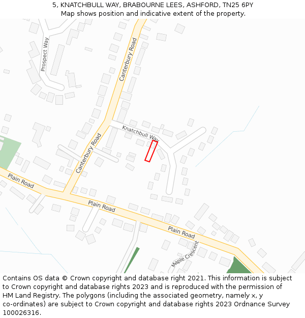 5, KNATCHBULL WAY, BRABOURNE LEES, ASHFORD, TN25 6PY: Location map and indicative extent of plot