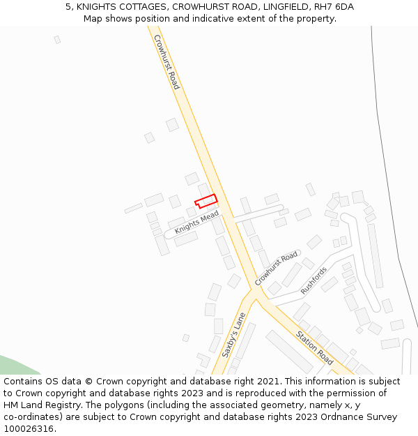 5, KNIGHTS COTTAGES, CROWHURST ROAD, LINGFIELD, RH7 6DA: Location map and indicative extent of plot