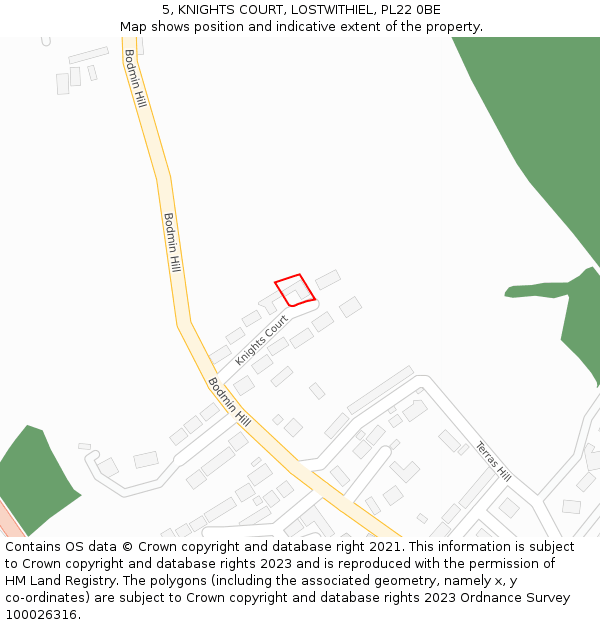 5, KNIGHTS COURT, LOSTWITHIEL, PL22 0BE: Location map and indicative extent of plot