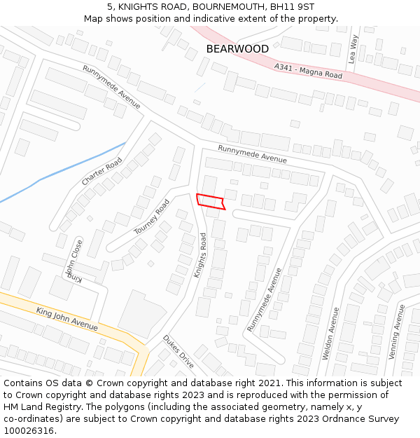 5, KNIGHTS ROAD, BOURNEMOUTH, BH11 9ST: Location map and indicative extent of plot