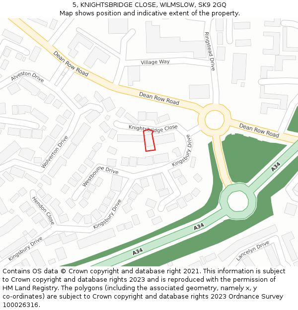 5, KNIGHTSBRIDGE CLOSE, WILMSLOW, SK9 2GQ: Location map and indicative extent of plot