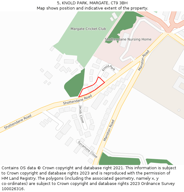 5, KNOLD PARK, MARGATE, CT9 3BH: Location map and indicative extent of plot