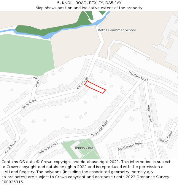 5, KNOLL ROAD, BEXLEY, DA5 1AY: Location map and indicative extent of plot