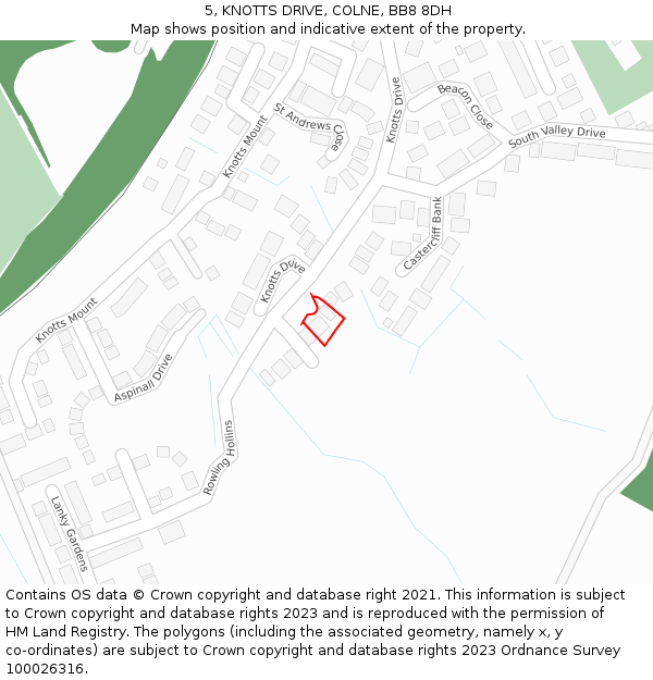 5, KNOTTS DRIVE, COLNE, BB8 8DH: Location map and indicative extent of plot