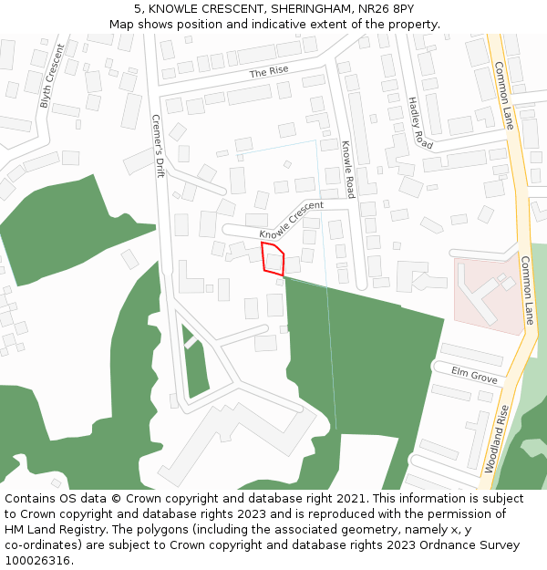 5, KNOWLE CRESCENT, SHERINGHAM, NR26 8PY: Location map and indicative extent of plot