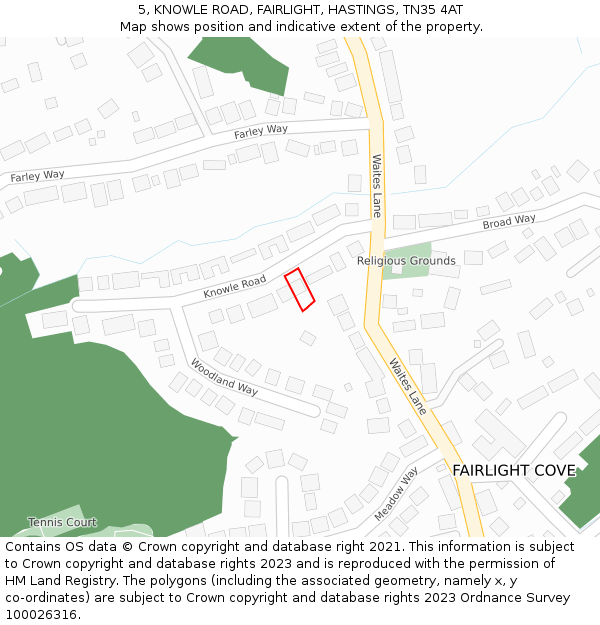 5, KNOWLE ROAD, FAIRLIGHT, HASTINGS, TN35 4AT: Location map and indicative extent of plot