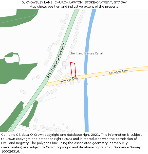 5, KNOWSLEY LANE, CHURCH LAWTON, STOKE-ON-TRENT, ST7 3AY: Location map and indicative extent of plot