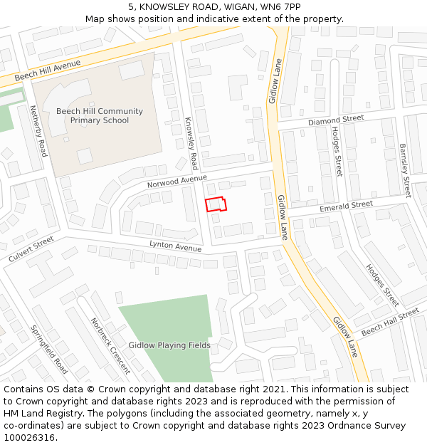 5, KNOWSLEY ROAD, WIGAN, WN6 7PP: Location map and indicative extent of plot