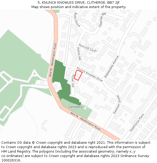 5, KNUNCK KNOWLES DRIVE, CLITHEROE, BB7 2JF: Location map and indicative extent of plot