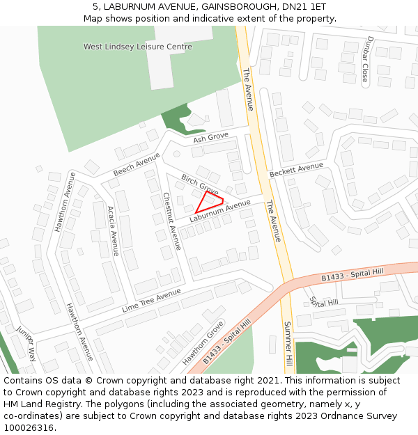 5, LABURNUM AVENUE, GAINSBOROUGH, DN21 1ET: Location map and indicative extent of plot