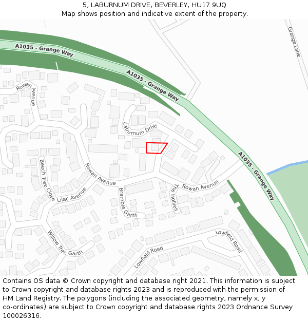 5, LABURNUM DRIVE, BEVERLEY, HU17 9UQ: Location map and indicative extent of plot