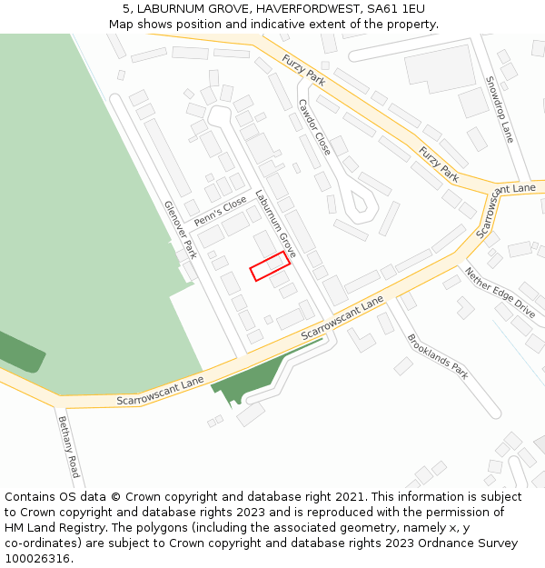 5, LABURNUM GROVE, HAVERFORDWEST, SA61 1EU: Location map and indicative extent of plot