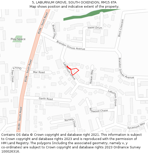 5, LABURNUM GROVE, SOUTH OCKENDON, RM15 6TA: Location map and indicative extent of plot