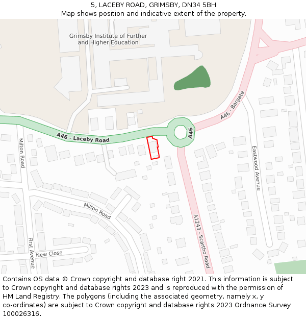 5, LACEBY ROAD, GRIMSBY, DN34 5BH: Location map and indicative extent of plot