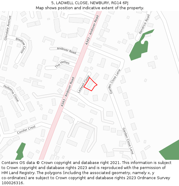 5, LADWELL CLOSE, NEWBURY, RG14 6PJ: Location map and indicative extent of plot