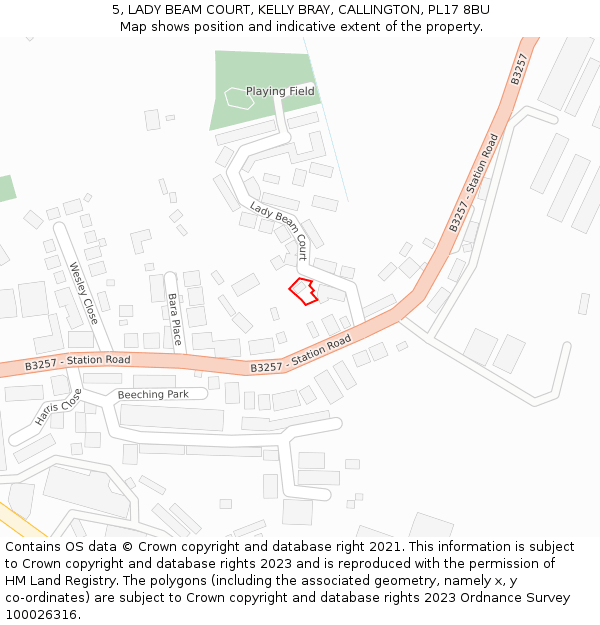 5, LADY BEAM COURT, KELLY BRAY, CALLINGTON, PL17 8BU: Location map and indicative extent of plot