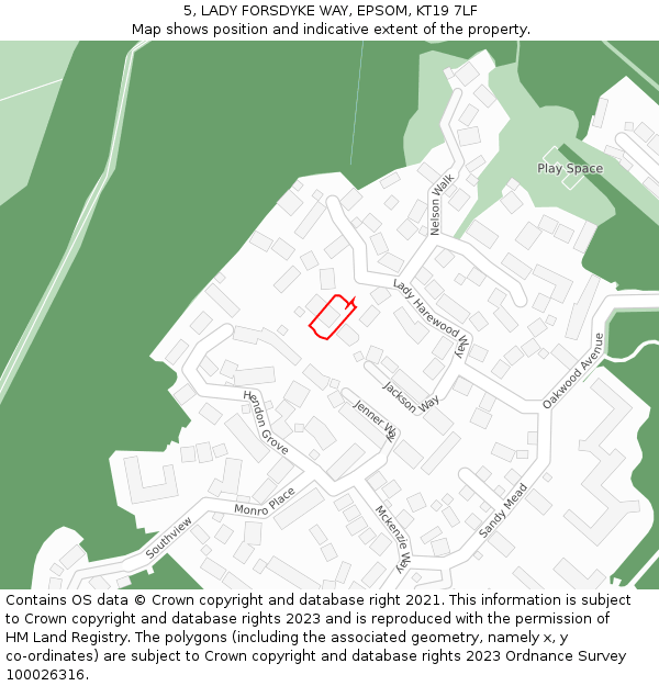 5, LADY FORSDYKE WAY, EPSOM, KT19 7LF: Location map and indicative extent of plot