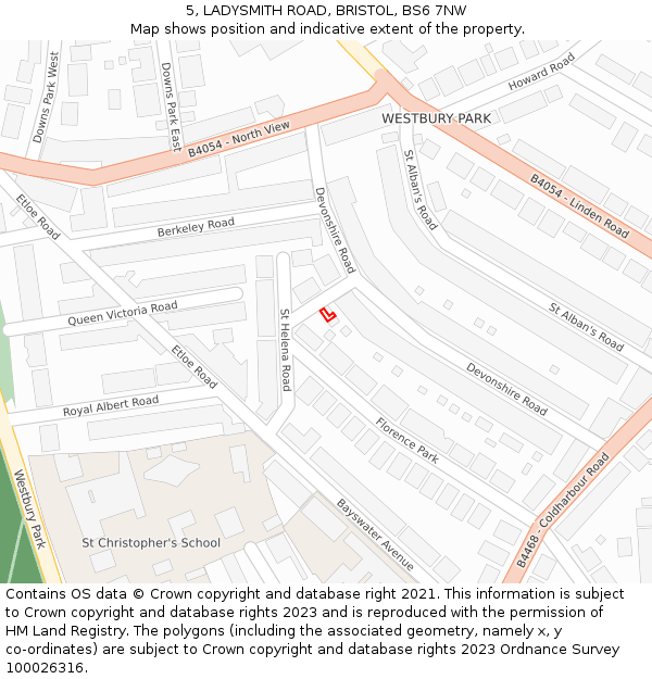 5, LADYSMITH ROAD, BRISTOL, BS6 7NW: Location map and indicative extent of plot