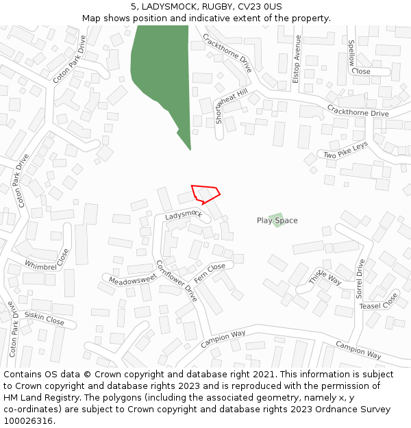 5, LADYSMOCK, RUGBY, CV23 0US: Location map and indicative extent of plot