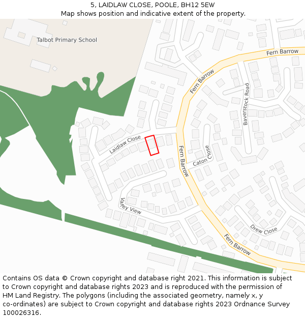 5, LAIDLAW CLOSE, POOLE, BH12 5EW: Location map and indicative extent of plot