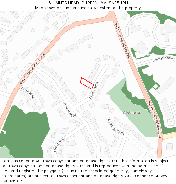 5, LAINES HEAD, CHIPPENHAM, SN15 1PH: Location map and indicative extent of plot