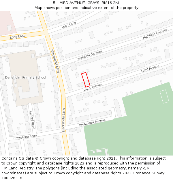 5, LAIRD AVENUE, GRAYS, RM16 2NL: Location map and indicative extent of plot