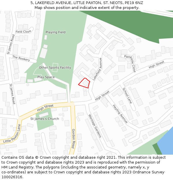 5, LAKEFIELD AVENUE, LITTLE PAXTON, ST. NEOTS, PE19 6NZ: Location map and indicative extent of plot