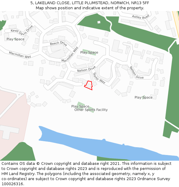 5, LAKELAND CLOSE, LITTLE PLUMSTEAD, NORWICH, NR13 5FF: Location map and indicative extent of plot