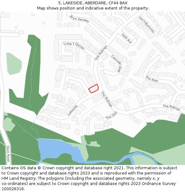 5, LAKESIDE, ABERDARE, CF44 8AX: Location map and indicative extent of plot