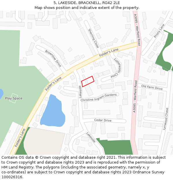 5, LAKESIDE, BRACKNELL, RG42 2LE: Location map and indicative extent of plot