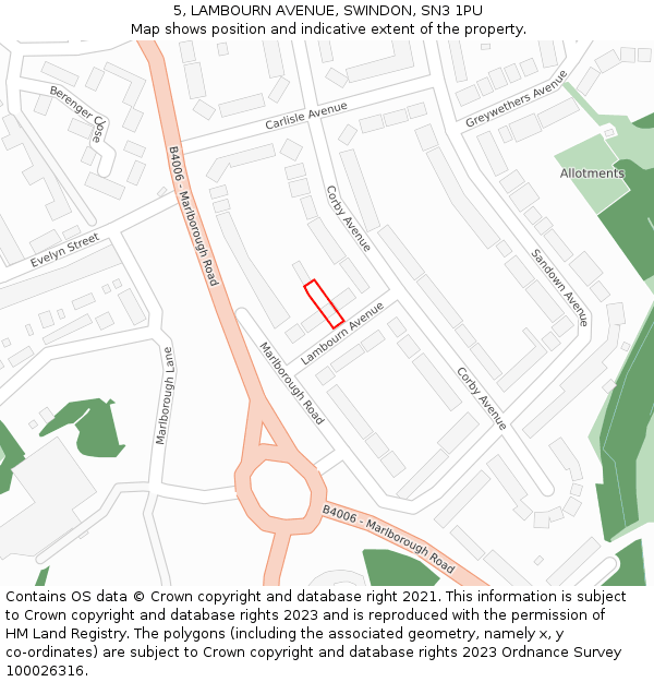 5, LAMBOURN AVENUE, SWINDON, SN3 1PU: Location map and indicative extent of plot