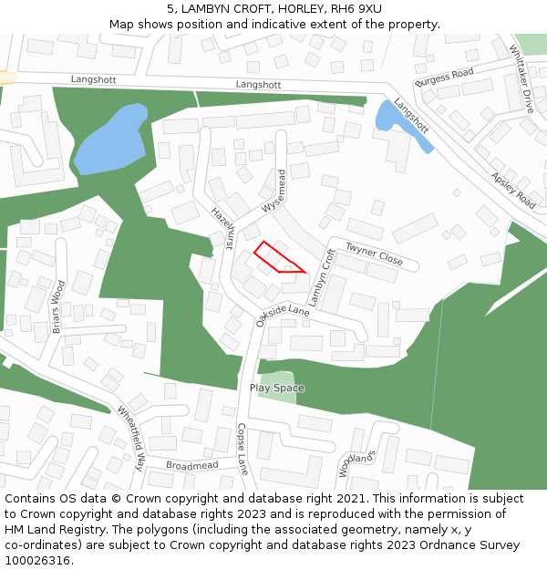 5, LAMBYN CROFT, HORLEY, RH6 9XU: Location map and indicative extent of plot