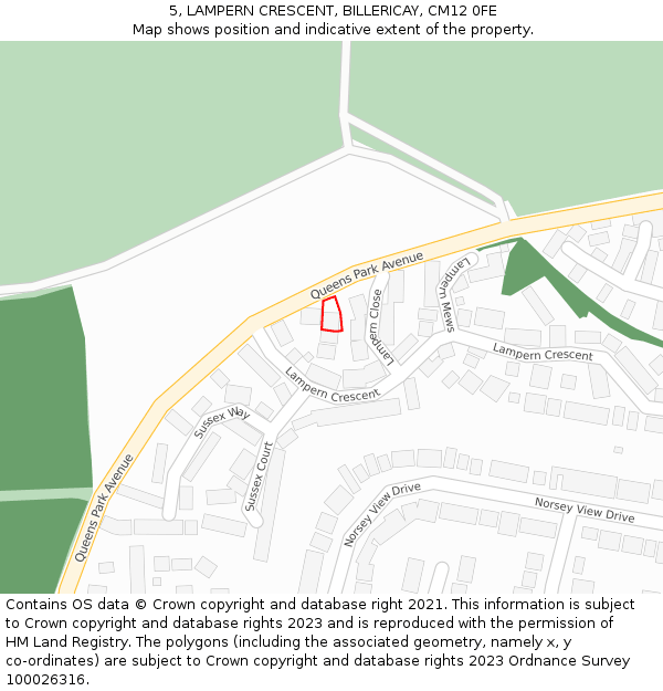 5, LAMPERN CRESCENT, BILLERICAY, CM12 0FE: Location map and indicative extent of plot