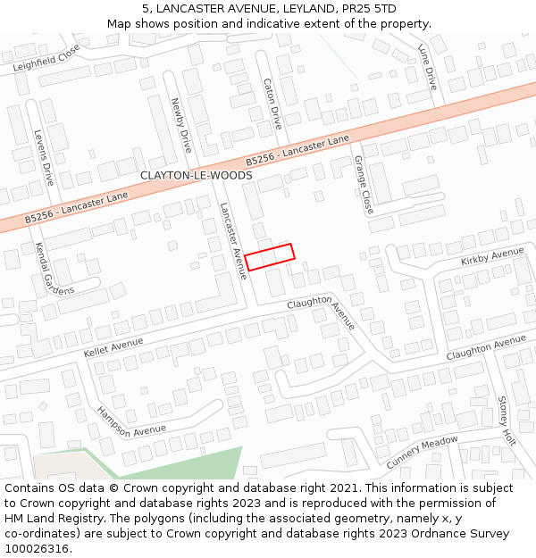 5, LANCASTER AVENUE, LEYLAND, PR25 5TD: Location map and indicative extent of plot