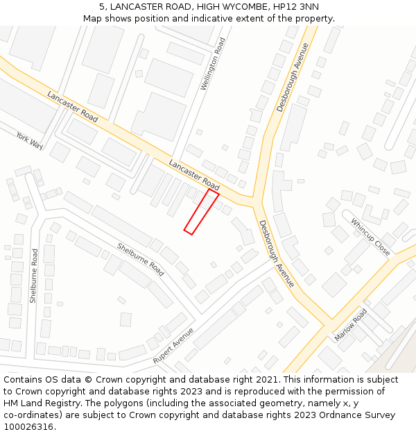 5, LANCASTER ROAD, HIGH WYCOMBE, HP12 3NN: Location map and indicative extent of plot