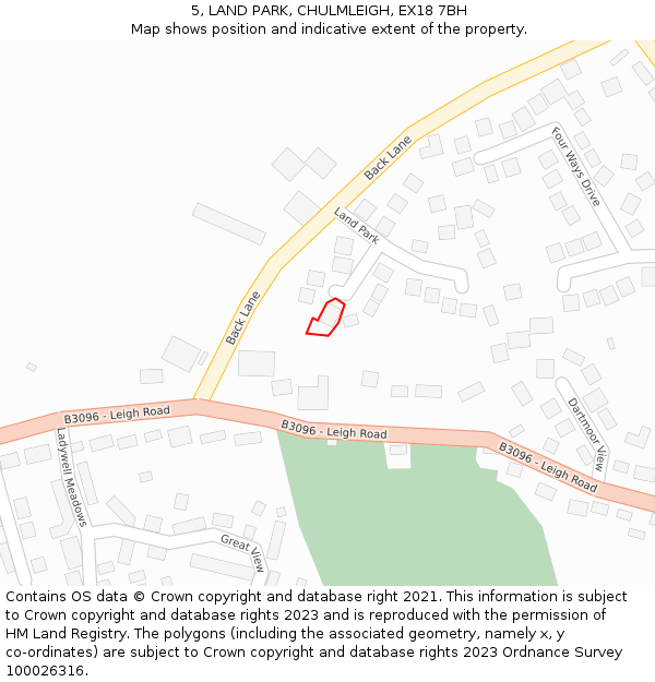 5, LAND PARK, CHULMLEIGH, EX18 7BH: Location map and indicative extent of plot