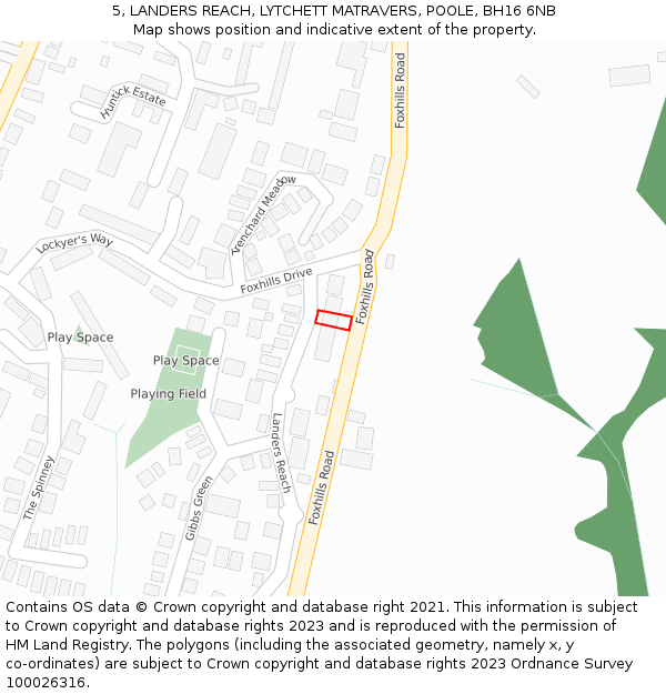 5, LANDERS REACH, LYTCHETT MATRAVERS, POOLE, BH16 6NB: Location map and indicative extent of plot