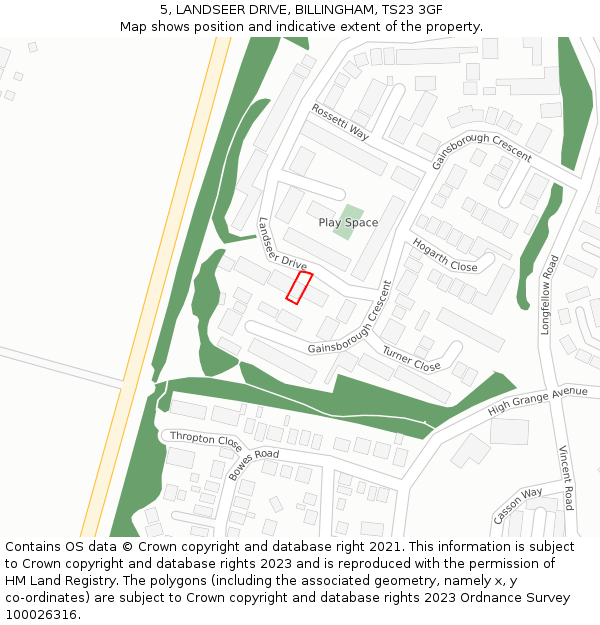 5, LANDSEER DRIVE, BILLINGHAM, TS23 3GF: Location map and indicative extent of plot