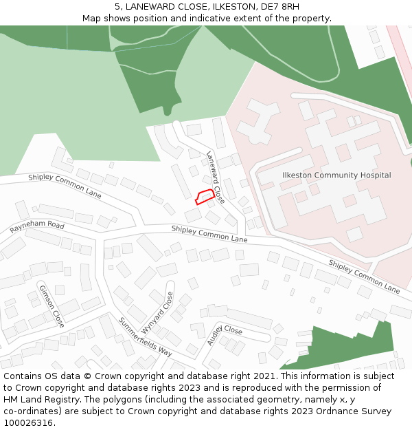 5, LANEWARD CLOSE, ILKESTON, DE7 8RH: Location map and indicative extent of plot